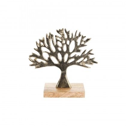 Árvore Alumínio Base Madeira Dourado 17cm Árvore Alumínio Base Madeira Dourado 17cm