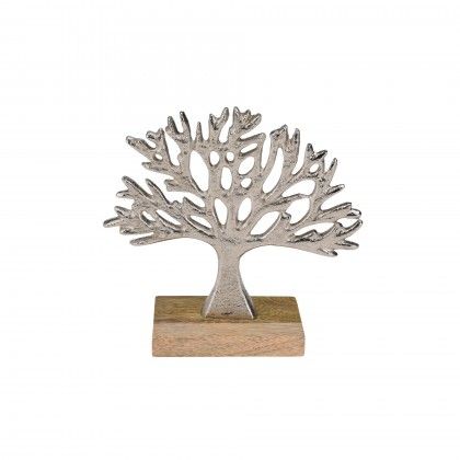 Árvore Alumínio Base Madeira Prata 17cm Árvore Alumínio Base Madeira Prata 17cm