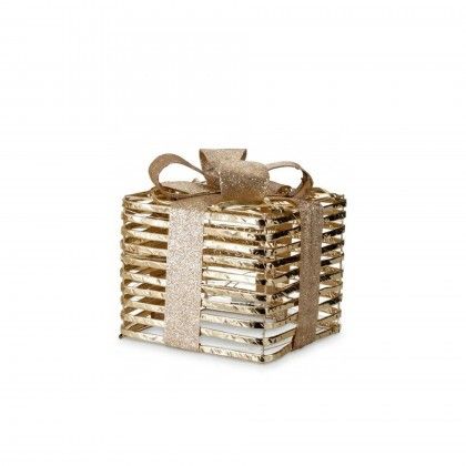 Presente Natal Dourado com Led M�dio 23cm