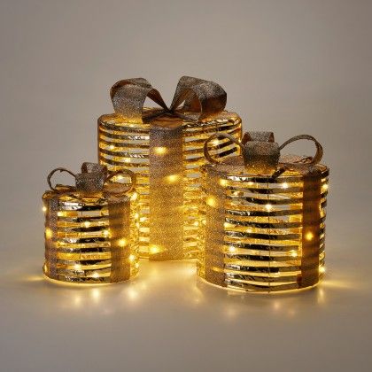 Presente Natal Dourado com Led Médio 23 cm Presente Natal Dourado com Led Médio 23 cm
