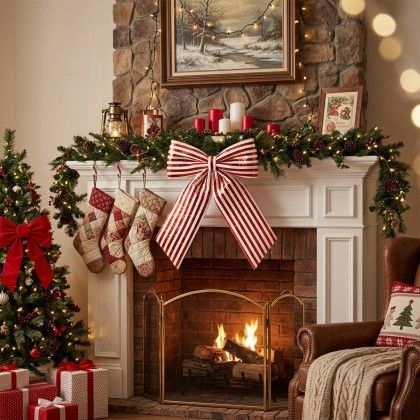 Laço Riscas Natal Vermelho e Branco 47cm Laço Riscas Natal Vermelho e Branco 47cm